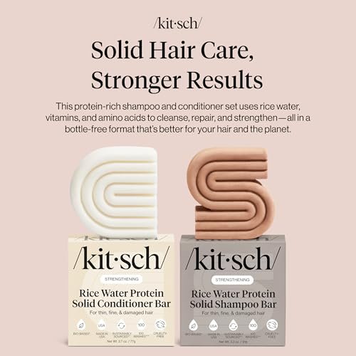 Kitsch Rice Water Protein Solid Shampoo and Conditioner Set for Hair Growth – Strengthening Hair Care Duo with Rice Protein & Vitamins – Paraben, Sulfate & Silicone Free, Made in USA (5.9 oz, Pack of 2) Avelisse