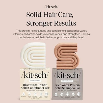 Kitsch Rice Water Protein Solid Shampoo and Conditioner Set for Hair Growth – Strengthening Hair Care Duo with Rice Protein & Vitamins – Paraben, Sulfate & Silicone Free, Made in USA (5.9 oz, Pack of 2) Avelisse