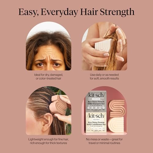 Kitsch Rice Water Protein Solid Shampoo and Conditioner Set for Hair Growth – Strengthening Hair Care Duo with Rice Protein & Vitamins – Paraben, Sulfate & Silicone Free, Made in USA (5.9 oz, Pack of 2) Avelisse