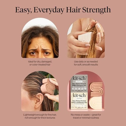 Kitsch Rice Water Protein Solid Shampoo and Conditioner Set for Hair Growth – Strengthening Hair Care Duo with Rice Protein & Vitamins – Paraben, Sulfate & Silicone Free, Made in USA (5.9 oz, Pack of 2) Avelisse