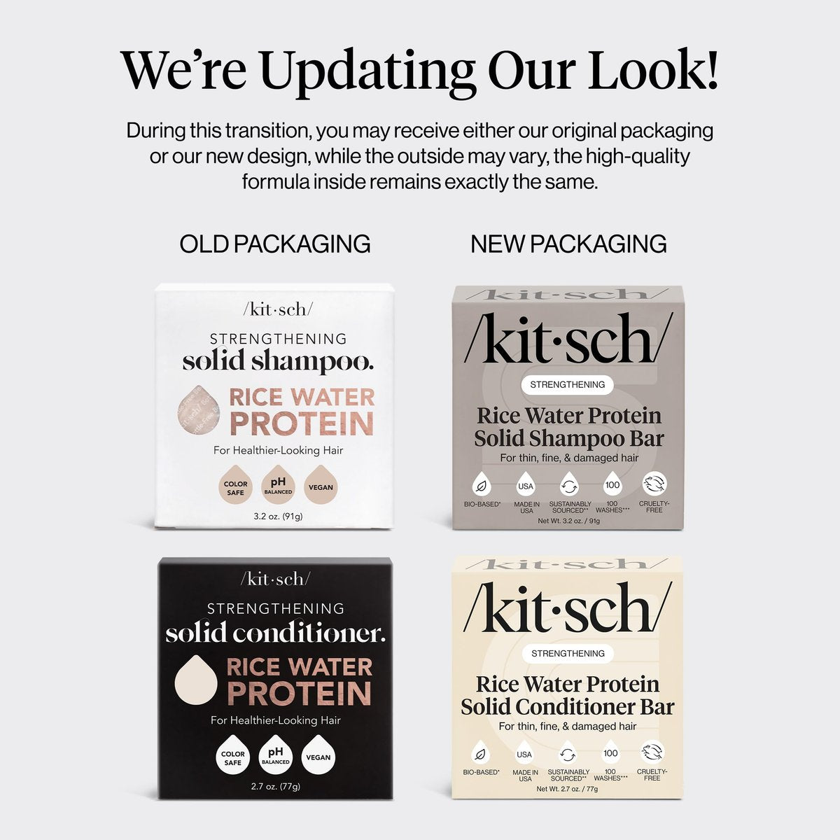 Kitsch Rice Water Protein Solid Shampoo and Conditioner Set for Hair Growth – Strengthening Hair Care Duo with Rice Protein & Vitamins – Paraben, Sulfate & Silicone Free, Made in USA (5.9 oz, Pack of 2) Avelisse