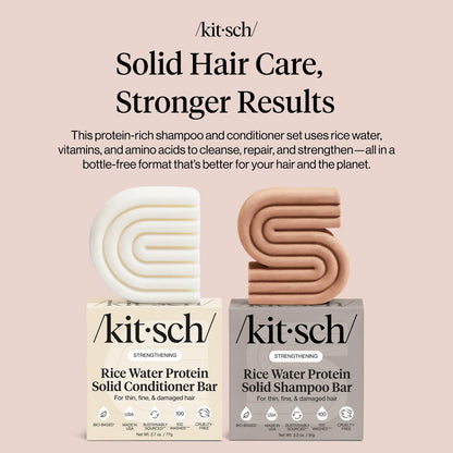 Kitsch Rice Water Protein Solid Shampoo and Conditioner Set for Hair Growth – Strengthening Hair Care Duo with Rice Protein & Vitamins – Paraben, Sulfate & Silicone Free, Made in USA (5.9 oz, Pack of 2) Avelisse