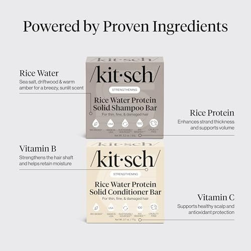 Kitsch Rice Water Protein Solid Shampoo and Conditioner Set for Hair Growth – Strengthening Hair Care Duo with Rice Protein & Vitamins – Paraben, Sulfate & Silicone Free, Made in USA (5.9 oz, Pack of 2) Avelisse