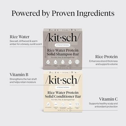 Kitsch Rice Water Protein Solid Shampoo and Conditioner Set for Hair Growth – Strengthening Hair Care Duo with Rice Protein & Vitamins – Paraben, Sulfate & Silicone Free, Made in USA (5.9 oz, Pack of 2) Avelisse