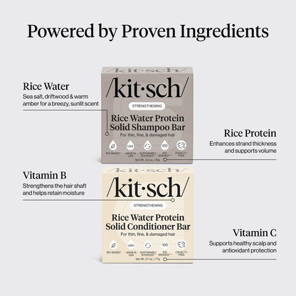 Kitsch Rice Water Protein Solid Shampoo and Conditioner Set for Hair Growth – Strengthening Hair Care Duo with Rice Protein & Vitamins – Paraben, Sulfate & Silicone Free, Made in USA (5.9 oz, Pack of 2) Avelisse