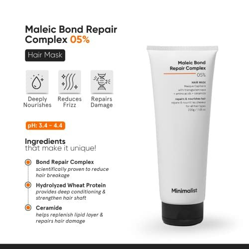 Minimalist Hair Mask for Damaged & Frizzy Hair | Maleic Bond Repair Complex 5% | Post Shampoo Treatment | 7.05 oz Avelisse