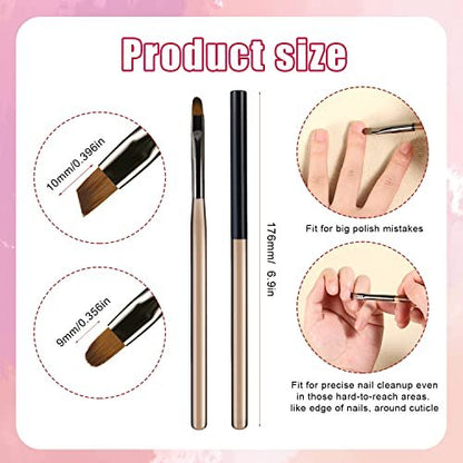 Tea Brown Nail Clean Up Brushes 2-Pack: Round & Angled Head for Precision Art and Polish Mistake Removal