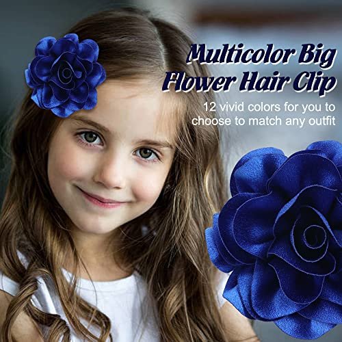 Dizila 12 Pack Satin Solid Large Big Flower Hair Clips Duckbill Alligator Hair Clips Hairpins Barrettes Accessories for Women Girls Teens Kids Avelisse
