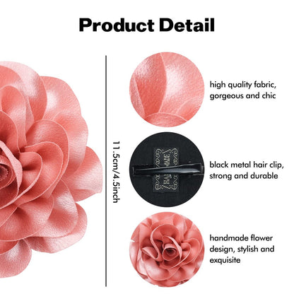 Dizila 12 Pack Satin Solid Large Big Flower Hair Clips Duckbill Alligator Hair Clips Hairpins Barrettes Accessories for Women Girls Teens Kids Avelisse
