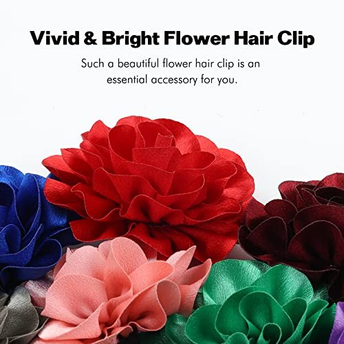 Dizila 12 Pack Satin Solid Large Big Flower Hair Clips Duckbill Alligator Hair Clips Hairpins Barrettes Accessories for Women Girls Teens Kids Avelisse