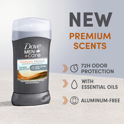 DOVE MEN + CARE Deodorant Stick Morning Fresco, Aluminum Free, 72-Hour Odor Protection, 3 oz (Pack of 3) Avelisse