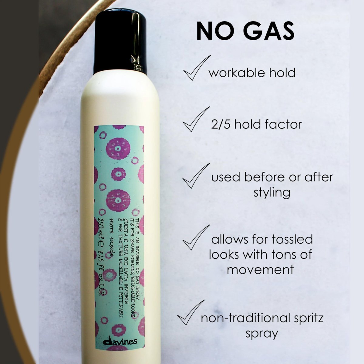 Davines This Is An Invisible No Gas Spray, Medium Hold Natural Finish - Non-Aerosol Spray for Brushable Hold, 8.45 Fl Oz Avelisse