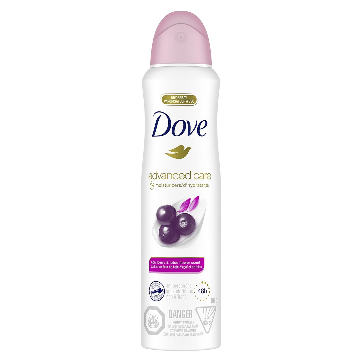 Dove Advanced Care Acai Berry & Lotus Flower Antiperspirant Dry Spray, 3.8 oz - görsel 1