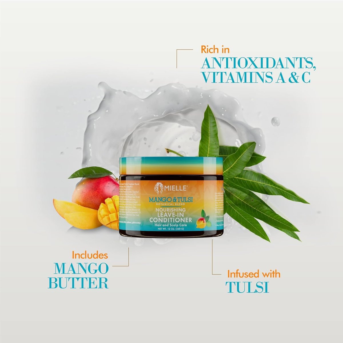 Mielle Organics Mango & Tulsi Nourishing Leave In Conditioner for Curly Hair - Moisturizing Leave In Conditioner with Breakage Protection & Scalp Nourishment - Detangles & Reduces Frizz (12 Oz) - görsel 9