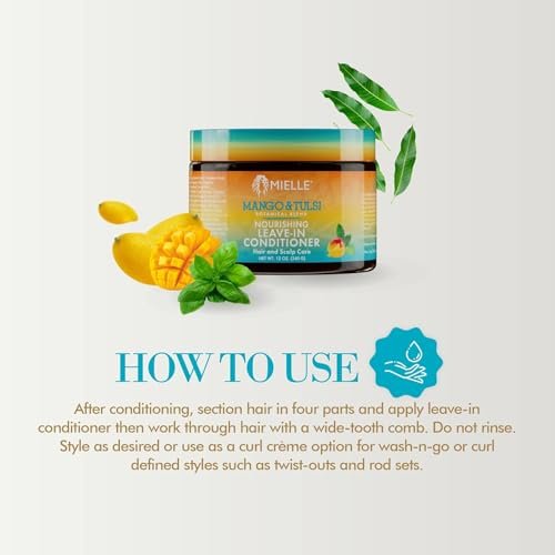 Mielle Organics Mango & Tulsi Nourishing Leave In Conditioner for Curly Hair - Moisturizing Leave In Conditioner with Breakage Protection & Scalp Nourishment - Detangles & Reduces Frizz (12 Oz) - görsel 12