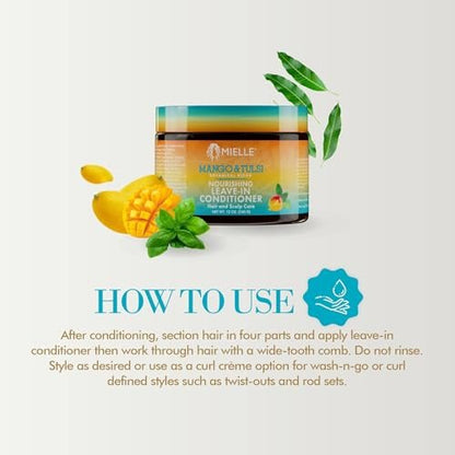 Mielle Organics Mango & Tulsi Nourishing Leave In Conditioner for Curly Hair - Moisturizing Leave In Conditioner with Breakage Protection & Scalp Nourishment - Detangles & Reduces Frizz (12 Oz)