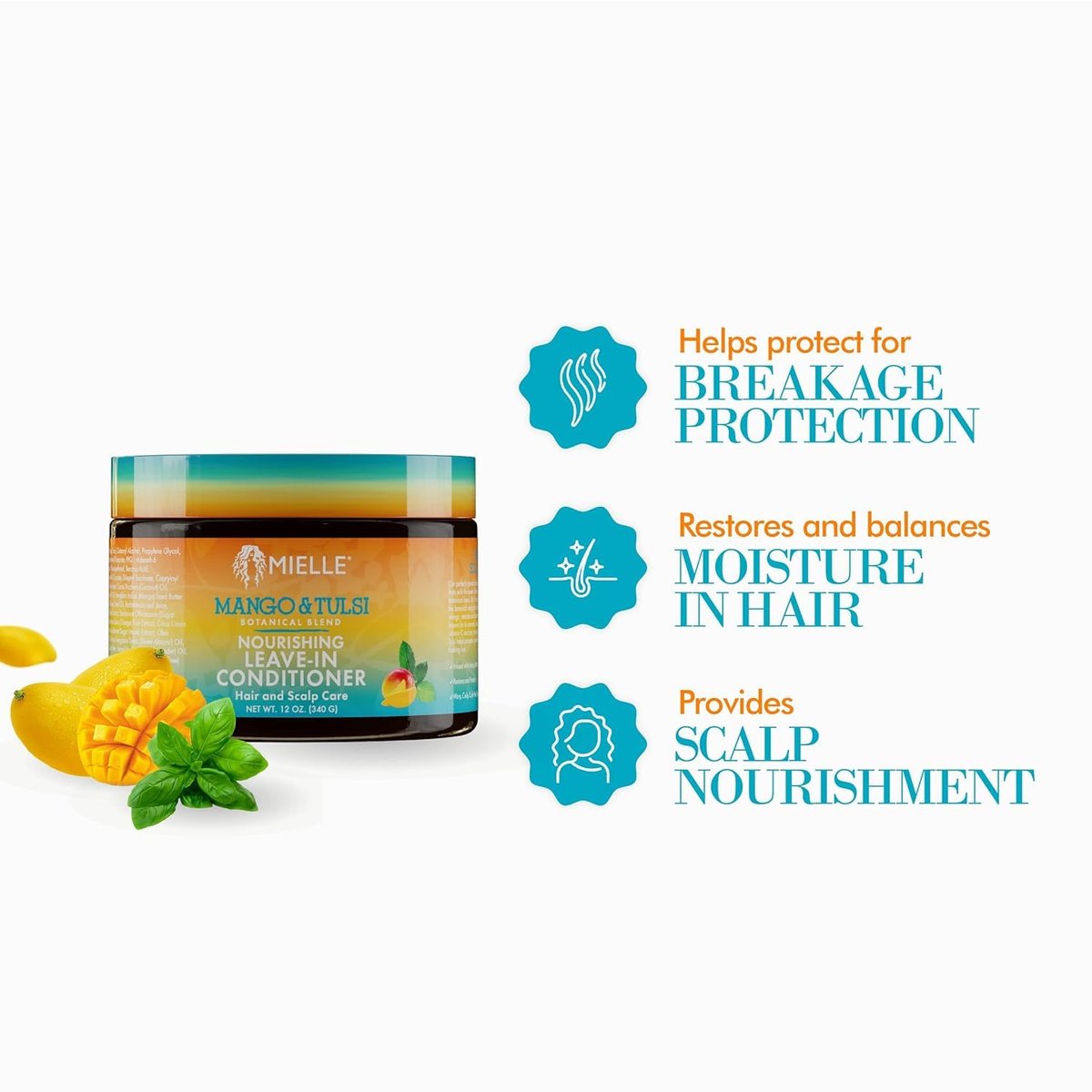 Mielle Organics Mango & Tulsi Nourishing Leave In Conditioner for Curly Hair - Moisturizing Leave In Conditioner with Breakage Protection & Scalp Nourishment - Detangles & Reduces Frizz (12 Oz) - görsel 5