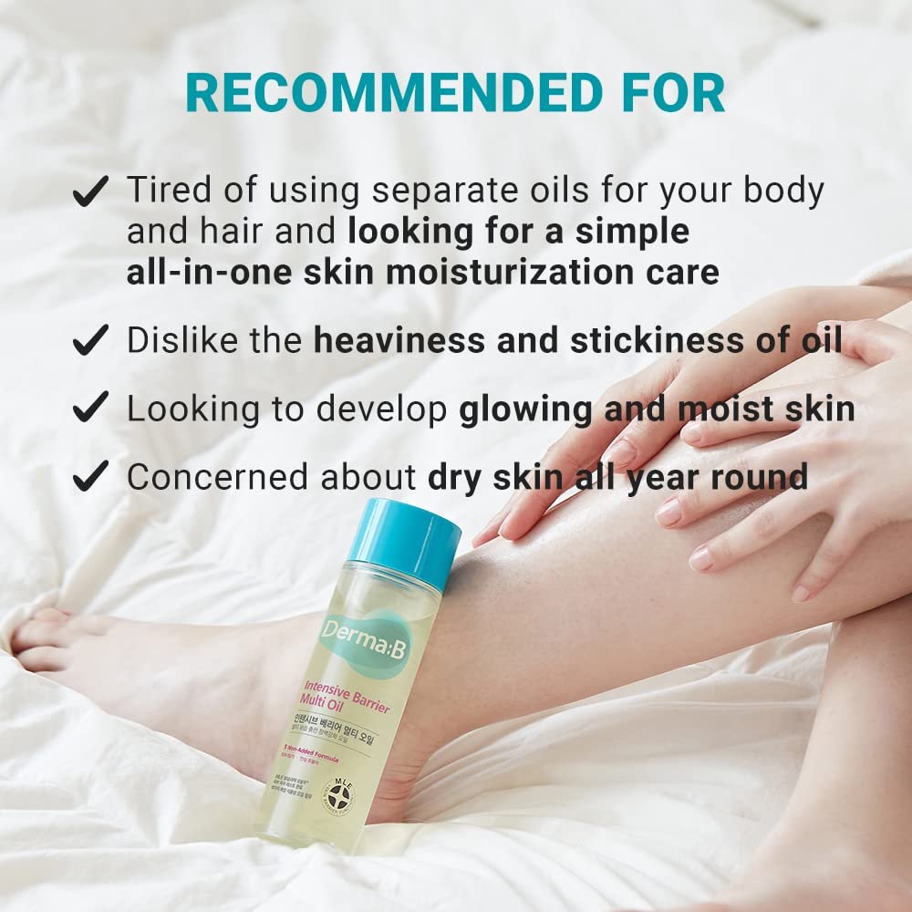 Derma B Intensive Barrier Multi Body Oil - Moisturizing Non-Sticky Multi-Use Oil for Sensitive Skin, 4.56 fl oz (135ml) Avelisse
