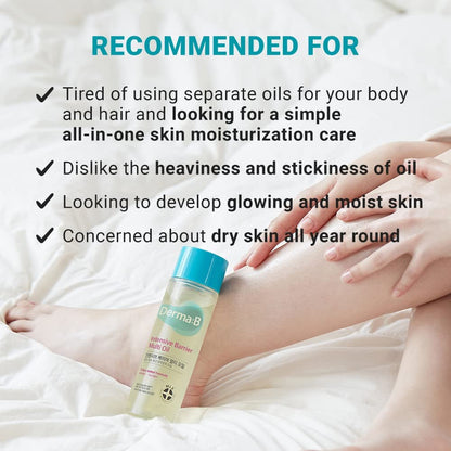 Derma B Intensive Barrier Multi Body Oil - Moisturizing Non-Sticky Multi-Use Oil for Sensitive Skin, 4.56 fl oz (135ml) Avelisse