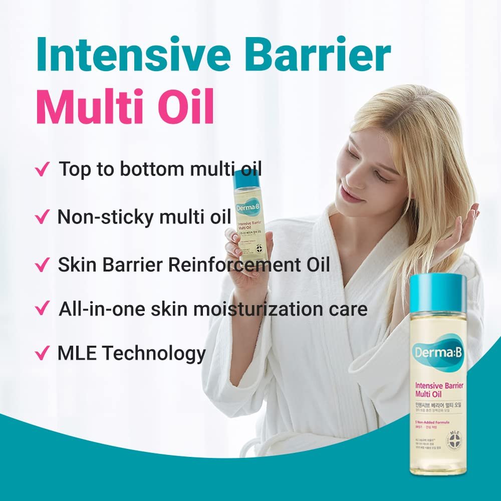 Derma B Intensive Barrier Multi Body Oil - Moisturizing Non-Sticky Multi-Use Oil for Sensitive Skin, 4.56 fl oz (135ml) Avelisse