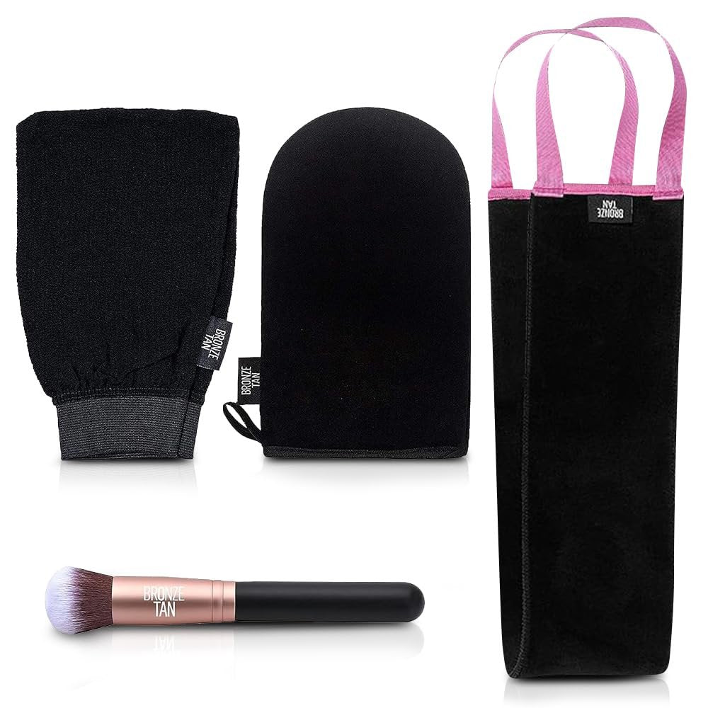 Bronze Tan Self Tanner Accessory Kit - 4 Piece Set with Tanning Mitt, Exfoliating Mitt, Back Applicator, Face & Hand Brush - görsel 2