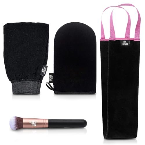 Bronze Tan Self Tanner Accessory Kit - 4 Piece Set with Tanning Mitt, Exfoliating Mitt, Back Applicator, Face & Hand Brush - görsel 1