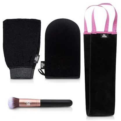 Bronze Tan Self Tanner Accessory Kit - 4 Piece Set with Tanning Mitt, Exfoliating Mitt, Back Applicator, Face & Hand Brush