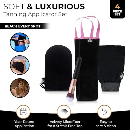 Bronze Tan Self Tanner Accessory Kit - 4 Piece Set with Tanning Mitt, Exfoliating Mitt, Back Applicator, Face & Hand Brush - görsel 3