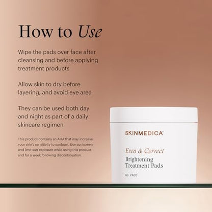 SkinMedica Even & Correct Brightening Treatment Pads – 10% Glycolic Acid Exfoliating Face Pads, Retinol-Free, Alcohol-Free, Hydroquinone-Free, 60 Count Avelisse