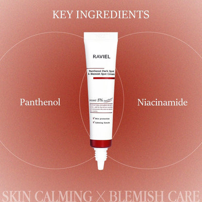 RAVIEL Panthenol Dark Spot & Pigment Care Cream – Brightening Spot Corrector with Niacinamide for Blemishes, Uneven Tone & Skin Clarity, 15ml x 2 (0.5 fl oz, Pack of 2), Korean Skincare