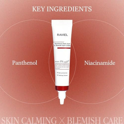 RAVIEL Panthenol Dark Spot & Pigment Care Cream – Brightening Spot Corrector with Niacinamide for Blemishes, Uneven Tone & Skin Clarity, 15ml x 2 (0.5 fl oz, Pack of 2), Korean Skincare
