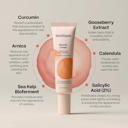 Mad Hippie Blemish Cream – Acne Spot Treatment with 2% Salicylic Acid & Redness Reducing Arnica, Curcumin, Calendula – 0.5 oz Avelisse
