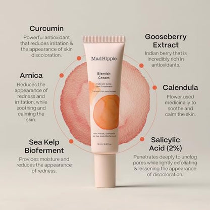 Mad Hippie Blemish Cream – Acne Spot Treatment with 2% Salicylic Acid & Redness Reducing Arnica, Curcumin, Calendula – 0.5 oz Avelisse