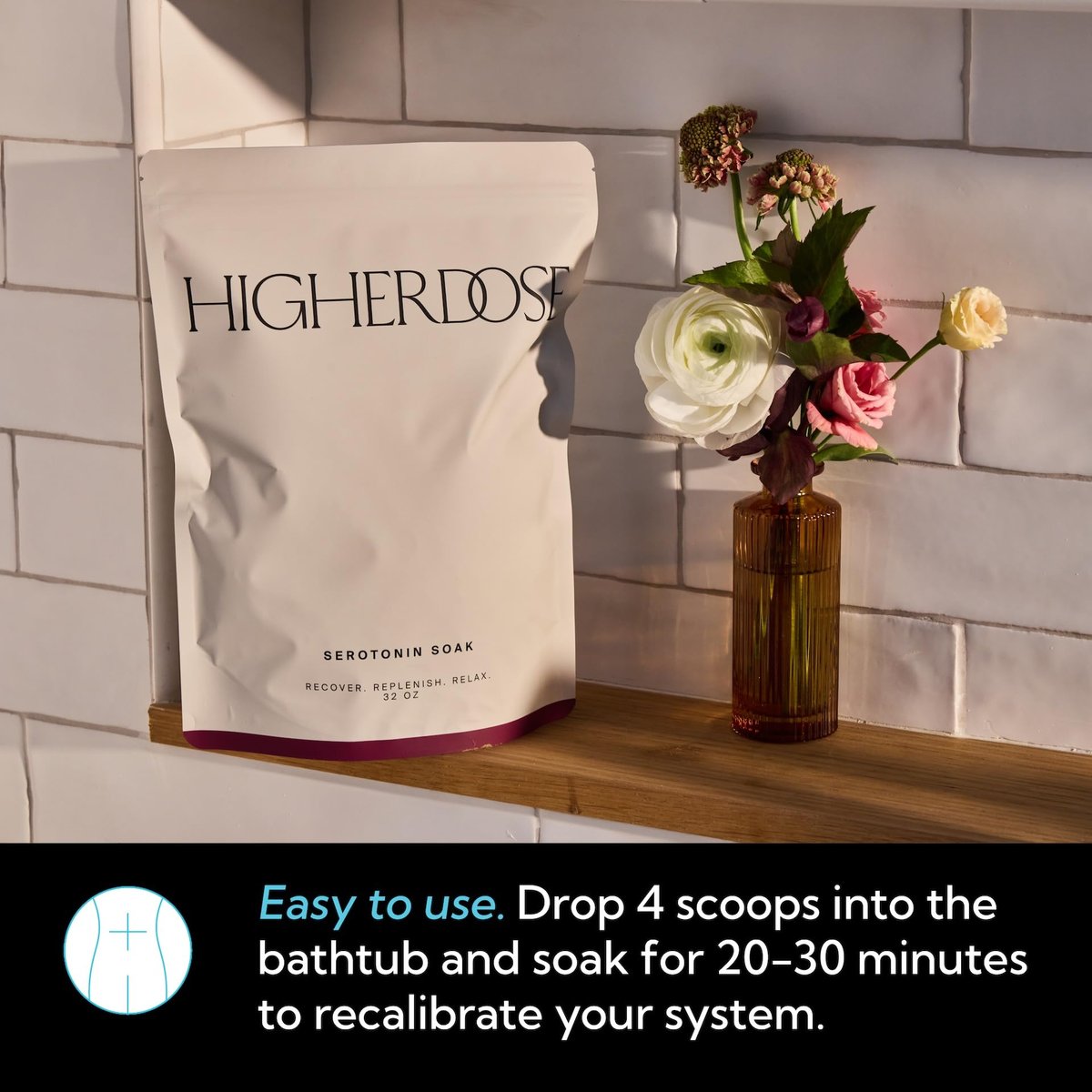 HigherDOSE Serotonin Soak Magnesium Bath Salts - Natural Detox & Muscle Recovery with Magnesium Flakes, Algae, Apple Cider Vinegar, 32 oz Avelisse