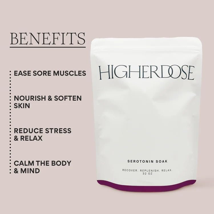 HigherDOSE Serotonin Soak Magnesium Bath Salts - Natural Detox & Muscle Recovery with Magnesium Flakes, Algae, Apple Cider Vinegar, 32 oz Avelisse