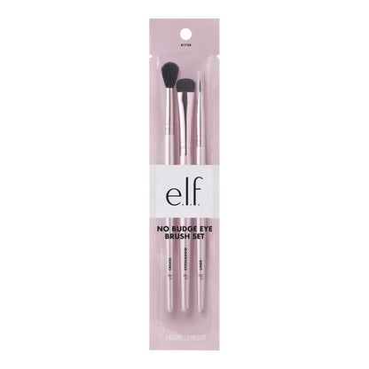 e.l.f. No Budge Brush Trio - 3-Piece Eyeshadow Brush Set for Flawless Application & Blending
