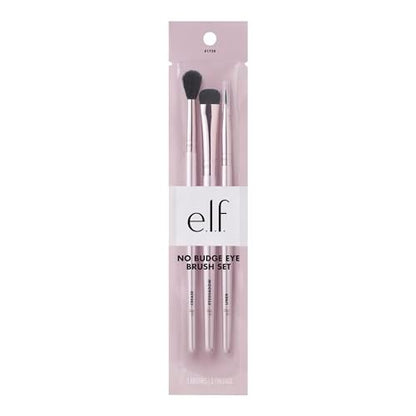 e.l.f. No Budge Brush Trio - 3-Piece Eyeshadow Brush Set for Flawless Application & Blending