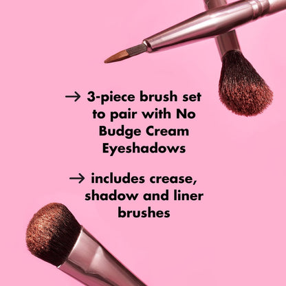 e.l.f. No Budge Brush Trio - 3-Piece Eyeshadow Brush Set for Flawless Application & Blending