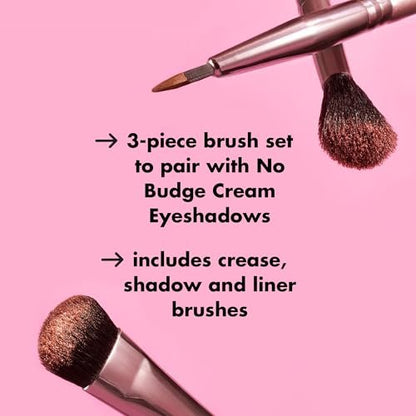 e.l.f. No Budge Brush Trio - 3-Piece Eyeshadow Brush Set for Flawless Application & Blending