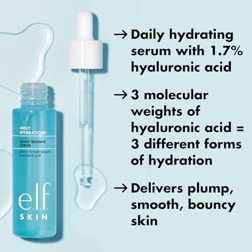 e.l.f. SKIN Holy Hydration! Triple Bounce Serum - 1.7% Hyaluronic Acid Serum for Plump, Bouncy, Hydrated Skin - Vegan & Cruelty-Free Avelisse