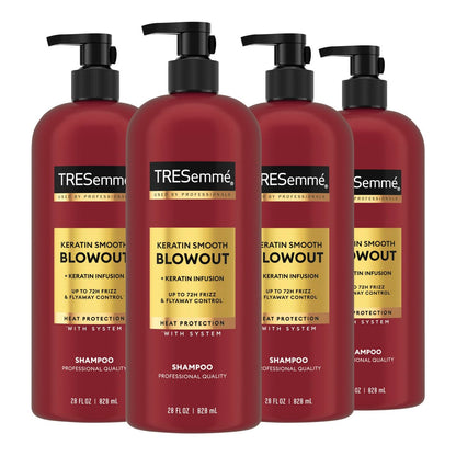 TRESemmé Keratin Smooth Shampoo, 4-Pack (28 Fl Oz Each) - Transforming Unruly Hair with Lamellar-Discipline Technology Avelisse