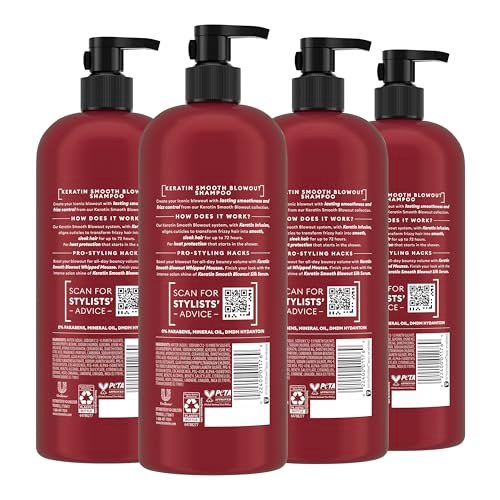 TRESemmé Keratin Smooth Shampoo, 4-Pack (28 Fl Oz Each) - Transforming Unruly Hair with Lamellar-Discipline Technology Avelisse