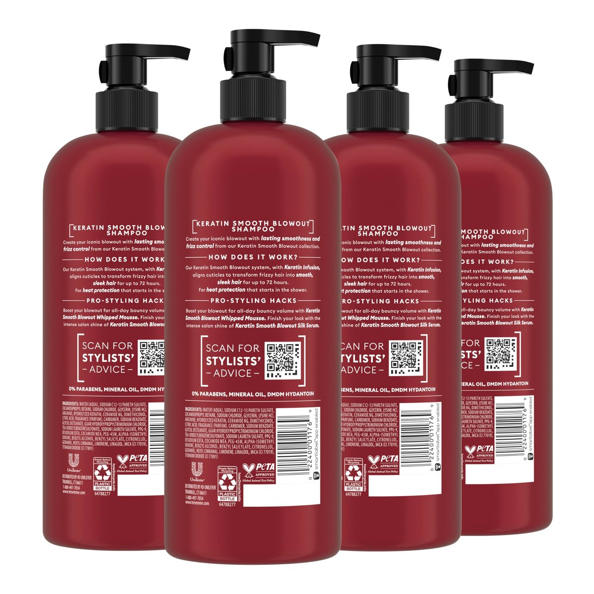 TRESemmé Keratin Smooth Shampoo, 4-Pack (28 Fl Oz Each) - Transforming Unruly Hair with Lamellar-Discipline Technology Avelisse