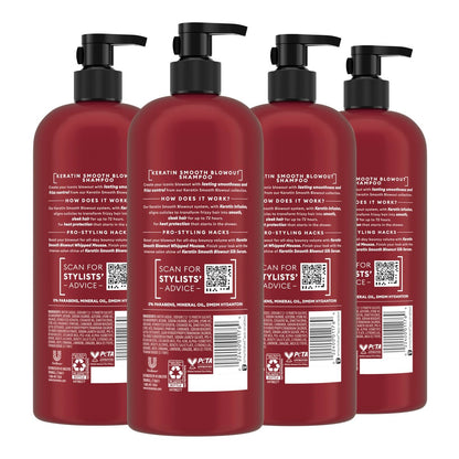 TRESemmé Keratin Smooth Shampoo, 4-Pack (28 Fl Oz Each) - Transforming Unruly Hair with Lamellar-Discipline Technology Avelisse