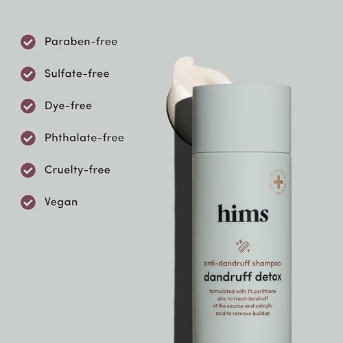 Hims Dandruff Detox Shampoo - Pyrithione Zinc, Argan Oil, & Avocado Oil - for Flaky & Itchy Scalp - Sulfate-Free, Paraben-Free - Evergreen Mint Scent - 6.4 Fl Oz (Pack of 2) Avelisse