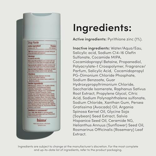 Hims Dandruff Detox Shampoo - Pyrithione Zinc, Argan Oil, & Avocado Oil - for Flaky & Itchy Scalp - Sulfate-Free, Paraben-Free - Evergreen Mint Scent - 6.4 Fl Oz (Pack of 2) Avelisse