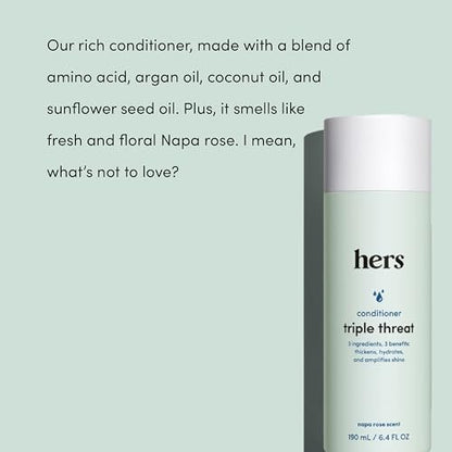 Hers Triple Threat Shampoo, Conditioner, & Minoxidil Set - Hair Thickening & Strengthening with 5% Minoxidil Foam - Paraben-Free, Vegan, Color-Safe - 3 Count Avelisse
