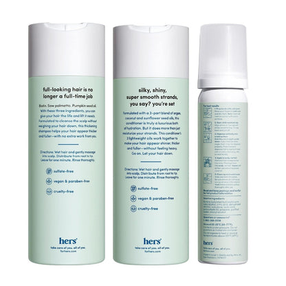Hers Triple Threat Shampoo, Conditioner, & Minoxidil Set - Hair Thickening & Strengthening with 5% Minoxidil Foam - Paraben-Free, Vegan, Color-Safe - 3 Count Avelisse