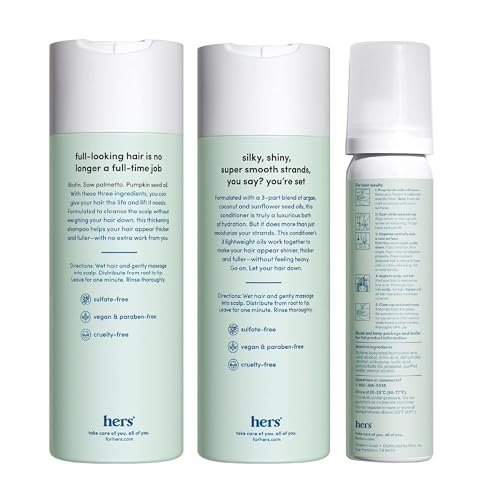 Hers Triple Threat Shampoo, Conditioner, & Minoxidil Set - Hair Thickening & Strengthening with 5% Minoxidil Foam - Paraben-Free, Vegan, Color-Safe - 3 Count Avelisse