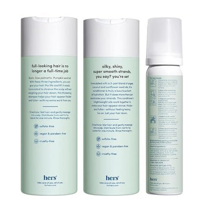 Hers Triple Threat Shampoo, Conditioner, & Minoxidil Set - Hair Thickening & Strengthening with 5% Minoxidil Foam - Paraben-Free, Vegan, Color-Safe - 3 Count Avelisse